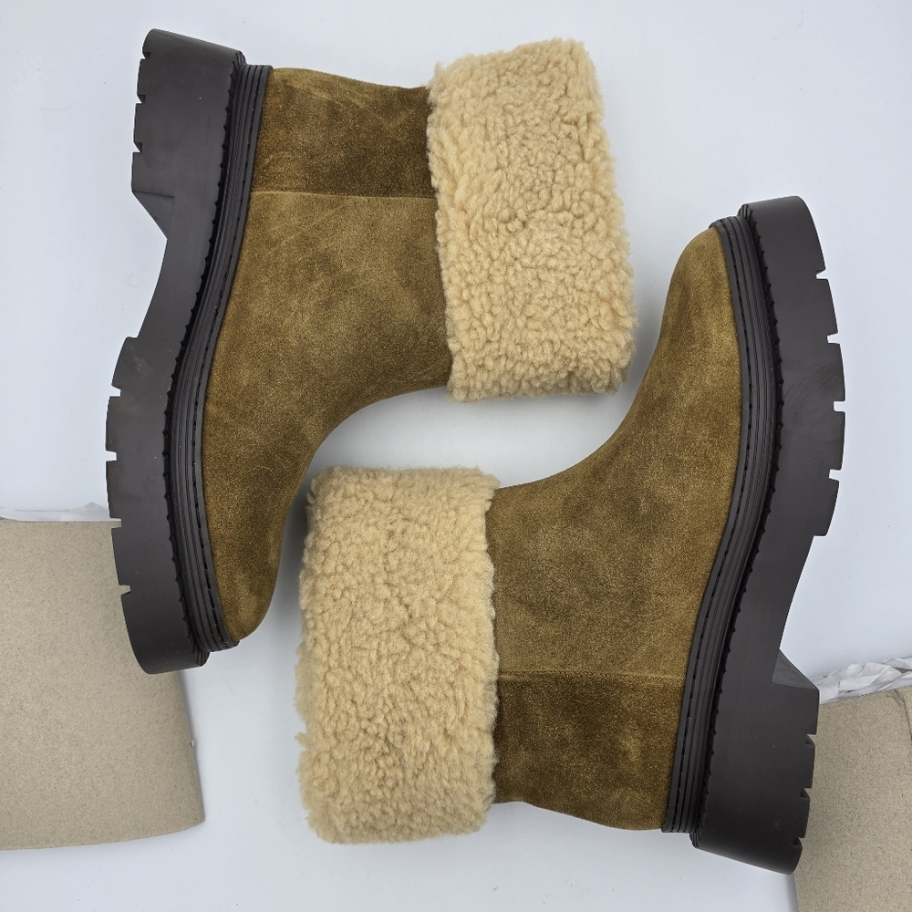 NWOT Marc Fisher LTD VINA Leather/Faux Fur Booties, Brown/Tan Women's 7.5M - Picture 10 of 14